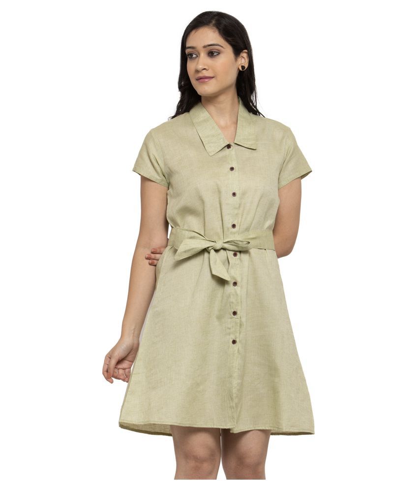 AARSHA Cotton Khaki Regular Dress