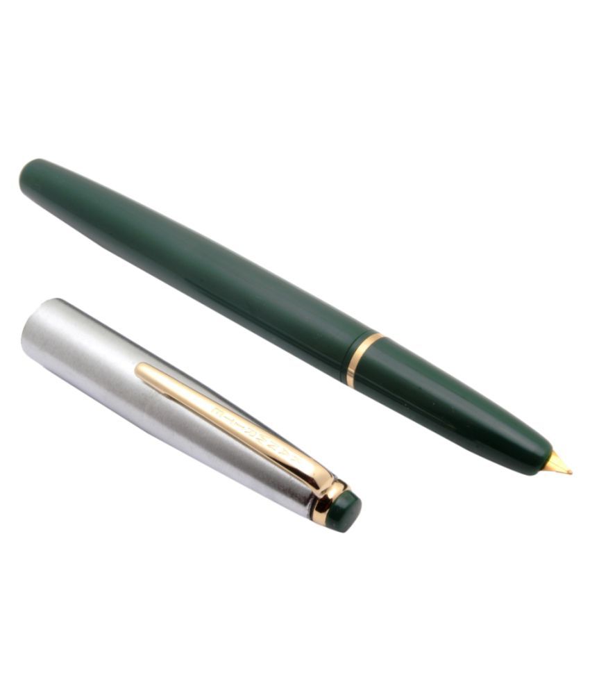     			Exclusive Kanwrite Relik Hooded Nib Fountain Pen Steel Cap Golden Trims With Converter - Green