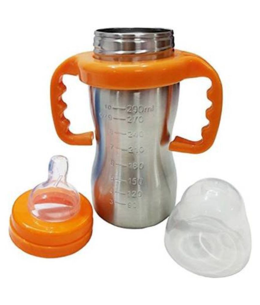     			Child Chic Stainless Steel 2 in 1 Baby Feeding Bottle(290ml) with Nipple and Spout with Trainer Handle, (ORANGE)