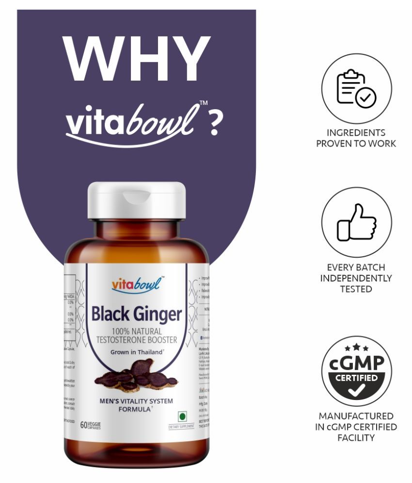 vitabowl Black Ginger 100 Natural Testosterone Booster Capsule 60 no.s