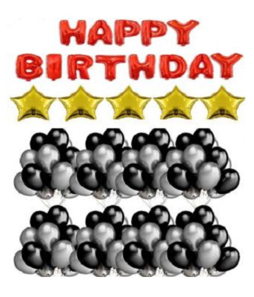     			Kiran Enterprises Happy Birthday Letters Foil Balloons (Red) + 5 Golden Stars + 30 Party Decoration Balloons (Black & Silver)