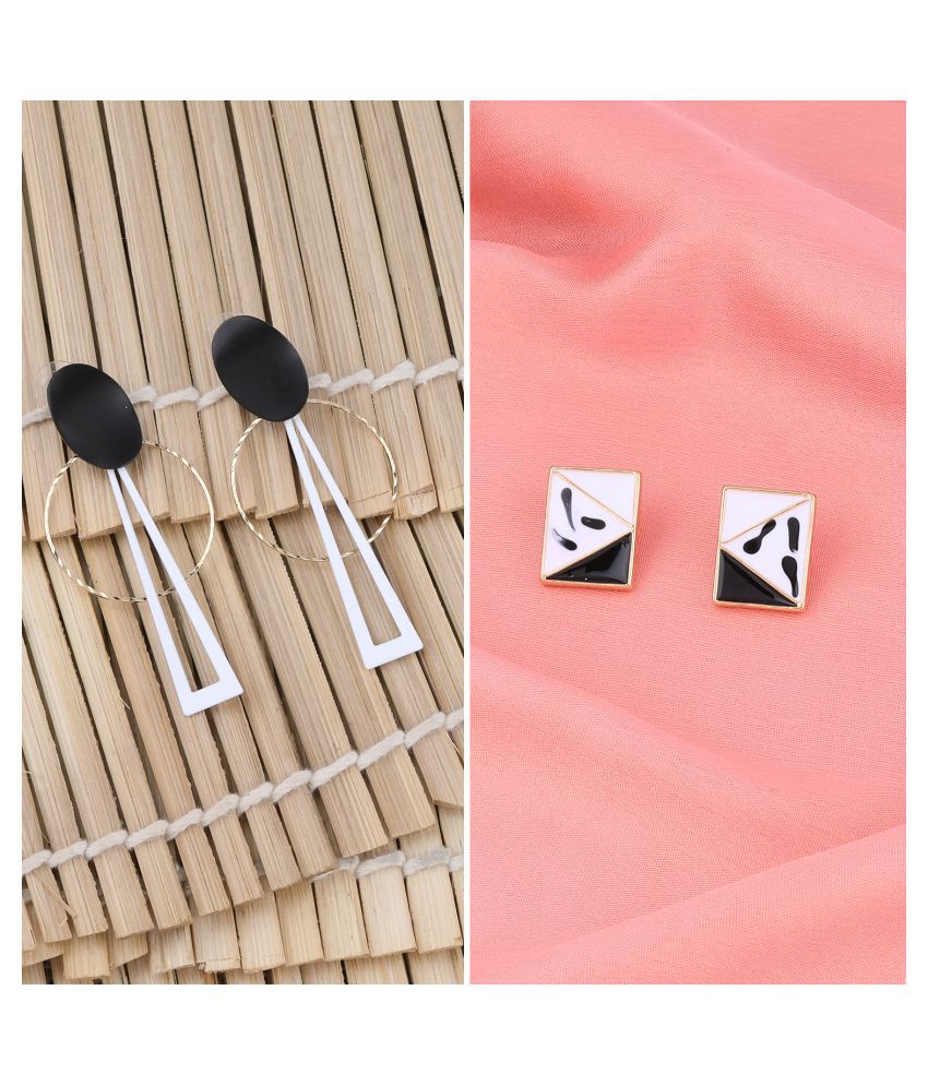     			Silver Shine Party Wear Black and White Colors Stylish Fashion Earrings For Women and Girls 2 Pairs