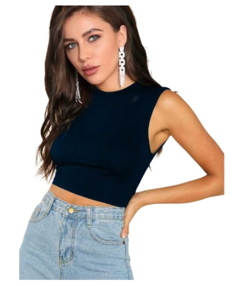     			Dream Beauty Fashion - Navy Blue Cotton Blend Women's Crop Top ( Pack of 1 )