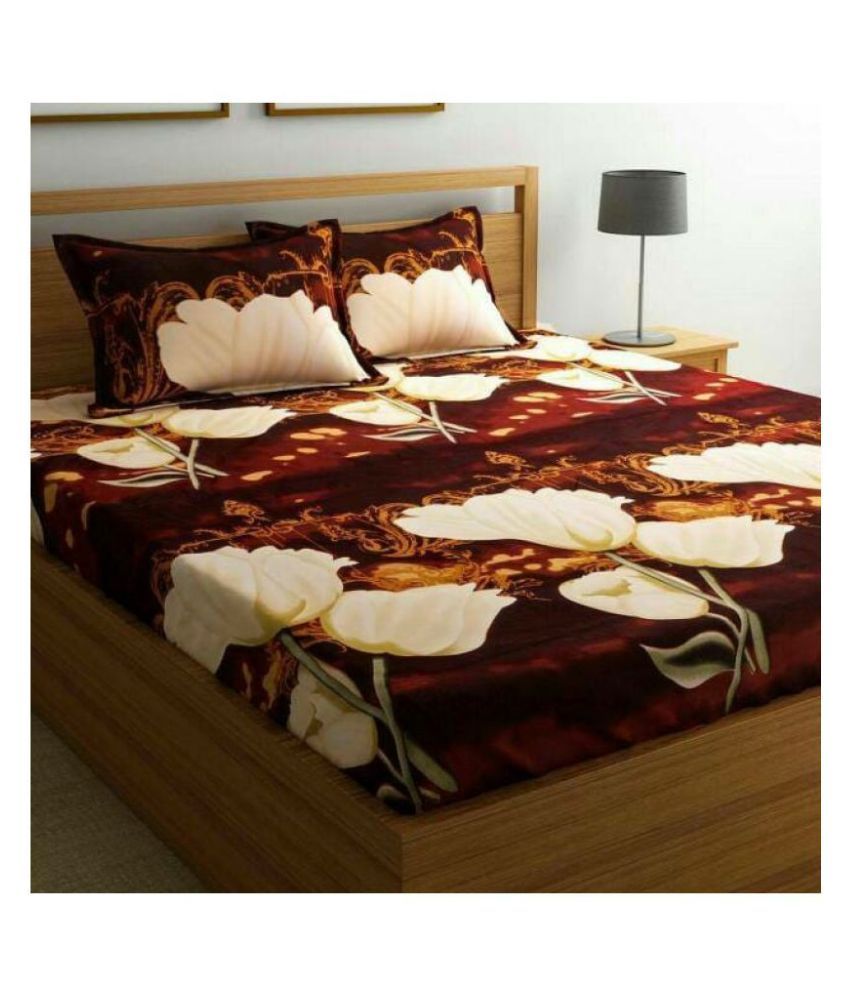 affordable hut Poly Cotton Double Bedsheet with 2 Pillow Covers ( 228