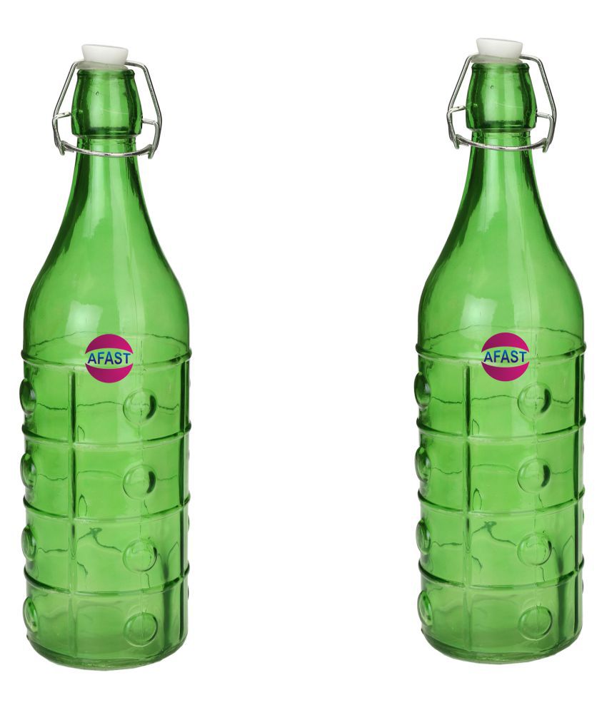     			Afast Glass Water Bottle, Green, Pack Of 2, 1000 ml