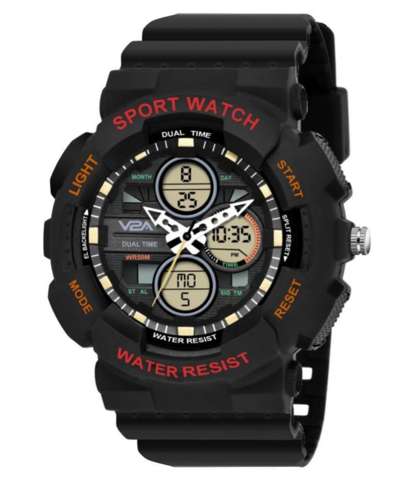 V2A Unisex Trendy Sports PU Analog-Digital Men's Watch