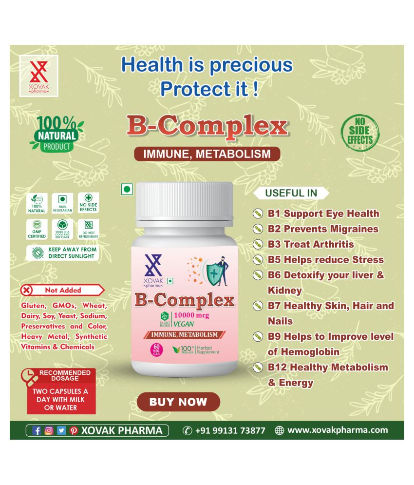 Xovak Pharma Herbal B Complex Supplements 120 No.s Unflavoured Vitamins ...