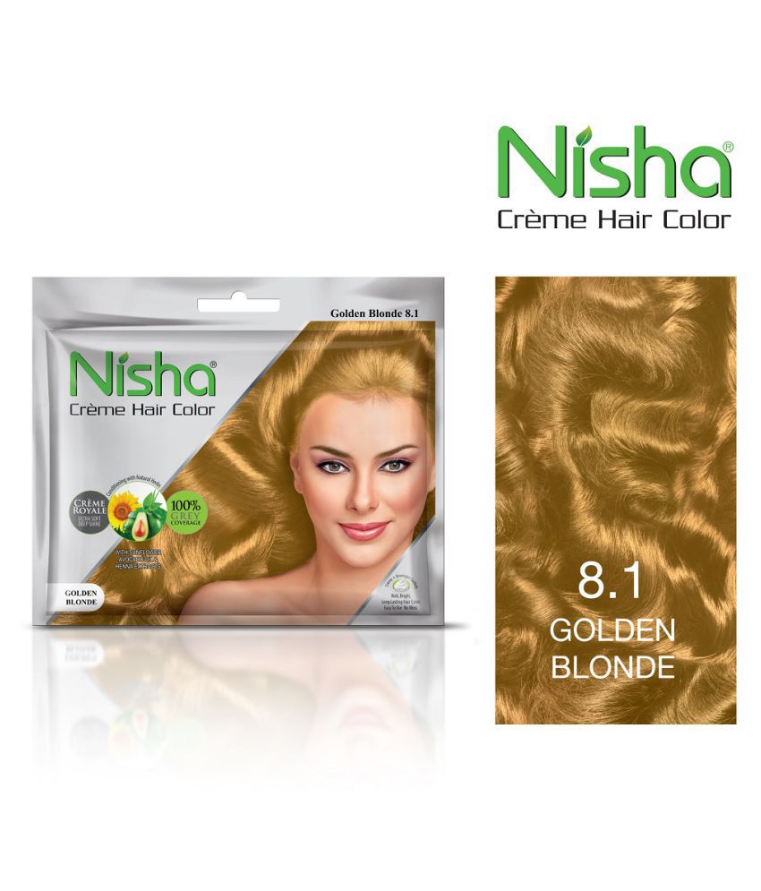     			Nisha Cream Hair Color 100% Grey Coverage Permanent Hair Color Golden Blonde With Natural Herbs 50 g Pack of 10