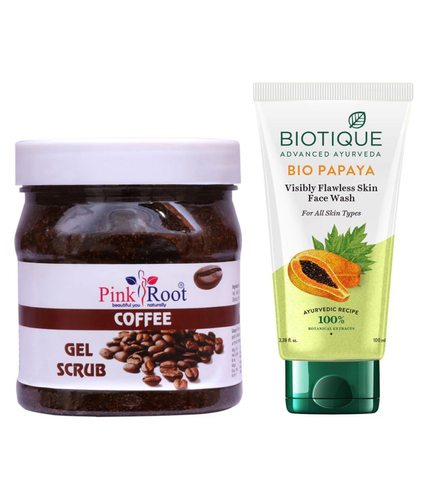Pink Root Coffee Gel Scrub 500gm with Biotique Papaya Face Wash 100 mL
