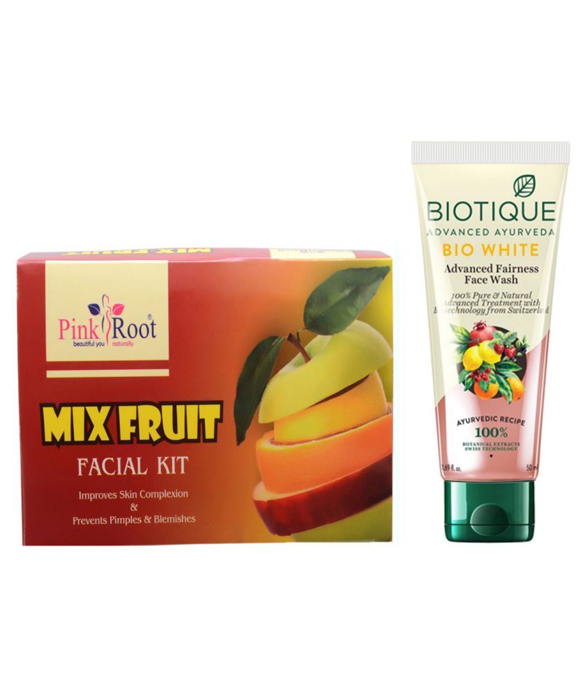 Pink Root Mix Fruit Facial Kit with Biotique White Face Wash 100 mL