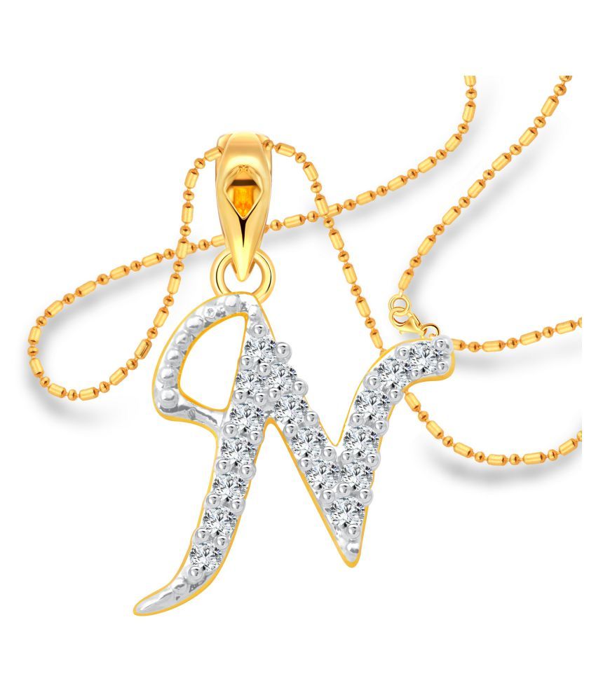     			Vighnaharta Nice N Letter CZ Gold and Rhodium Plated Alloy Pendant for Women and Girls-[VFJ1241PG]