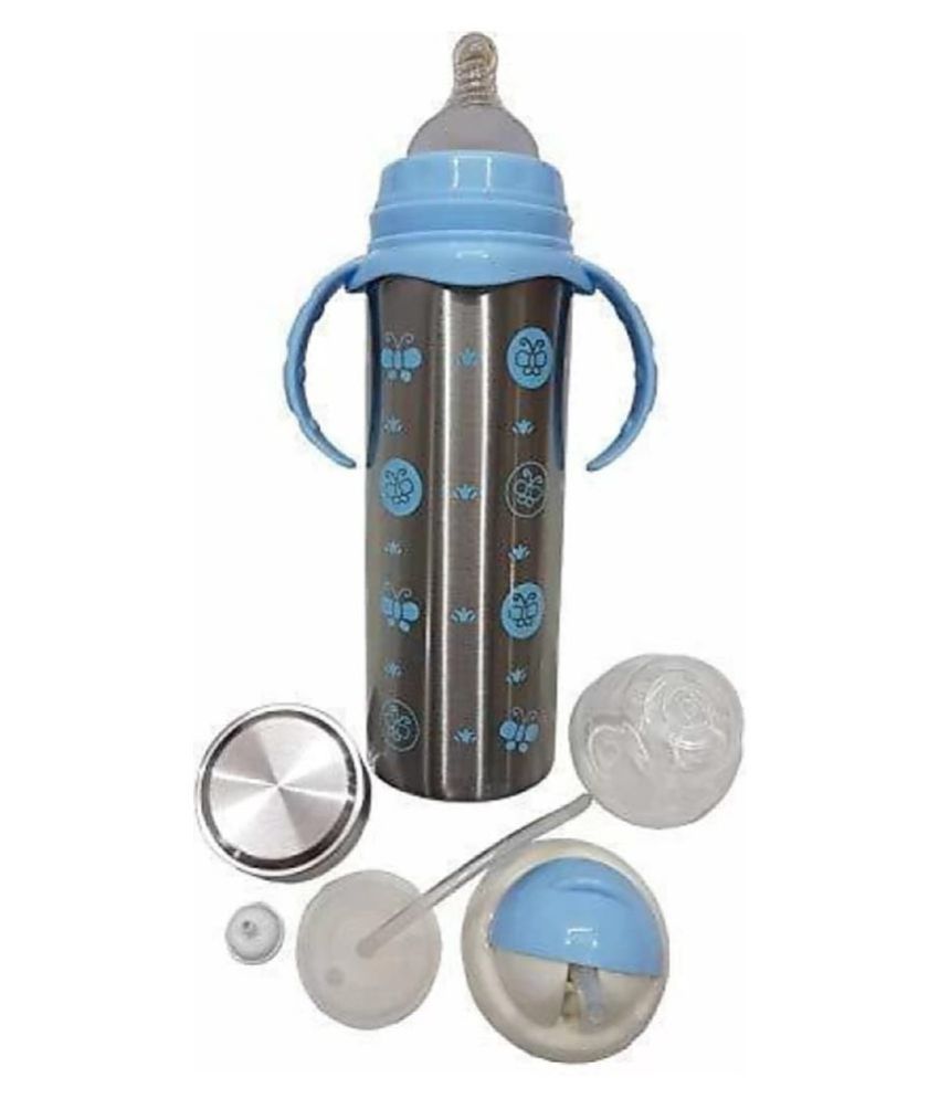 CHILDCHIC 3 in 1 Baby Feeding Bottle Thermo-Steel Multifunctional-Sipper;Nipple & Straw 240 ML;Baby Feeding Bottle;Baby Milk Feeding Bottle;Water Feeding Bottle (Blue)