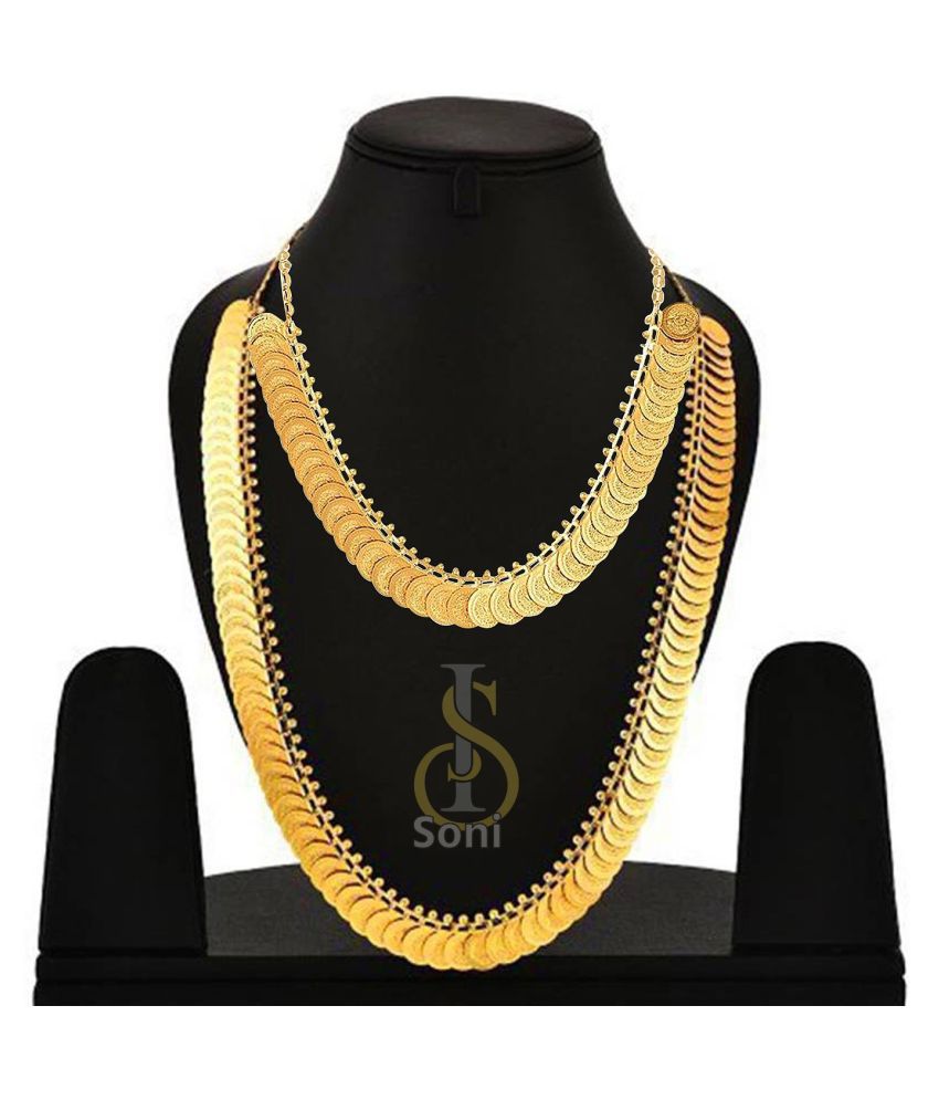     			Soni - Gold Brass Necklace Set ( Pack of 2 )
