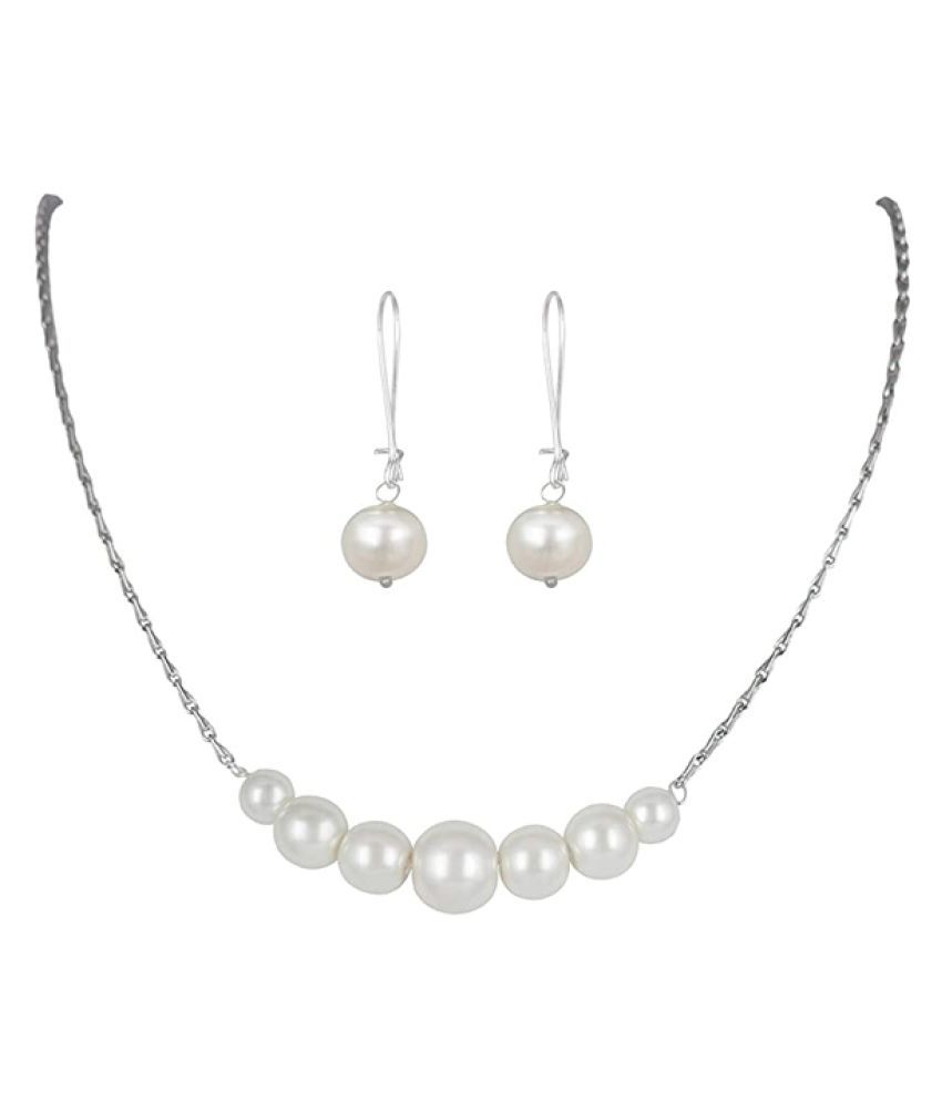     			Silver Plated Japanese Pearl Pendant Set for Women and Girls