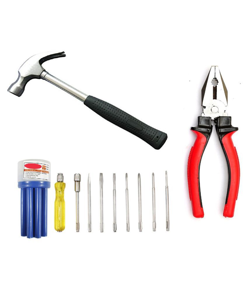 Ukoit (3 in 1) Best Precision Hand Tools Kit - [ Claw Hammer, 8 in 1 Interchangeable Screwdriver Set and Insulated Plier]