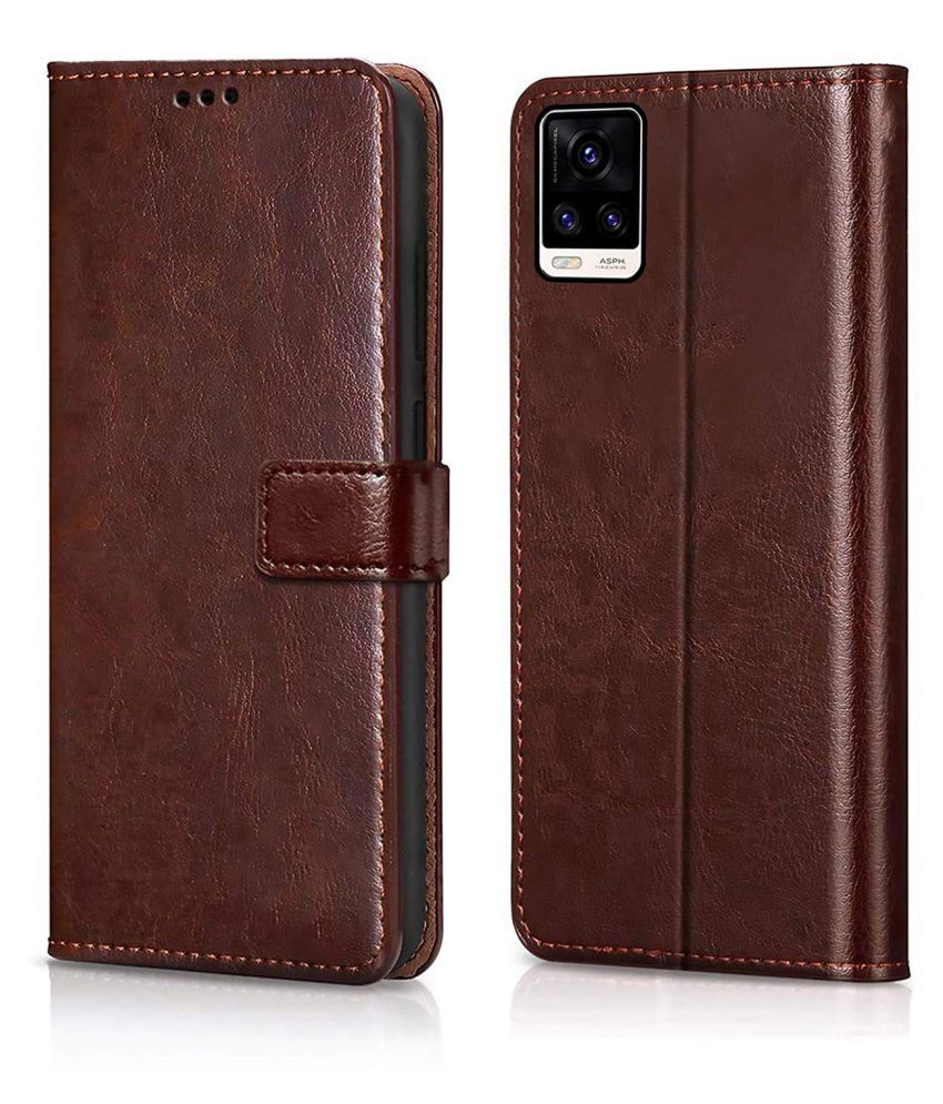     			Vivo V20 Flip Cover by NBOX - Brown Viewing Stand and pocket