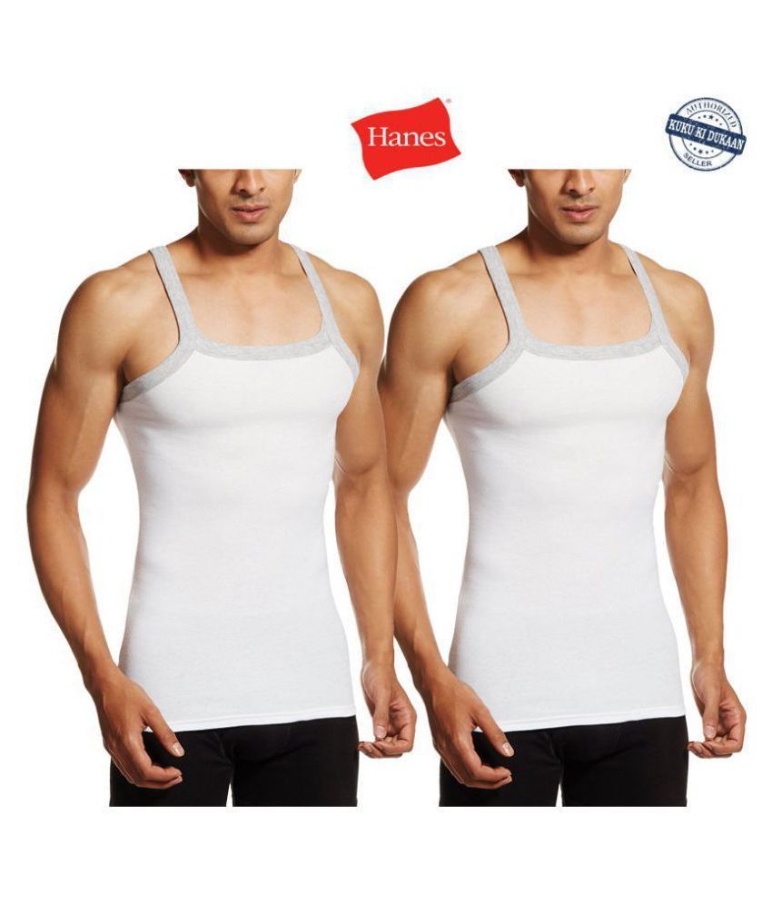     			Hanes White Sleeveless Vests Pack of 2