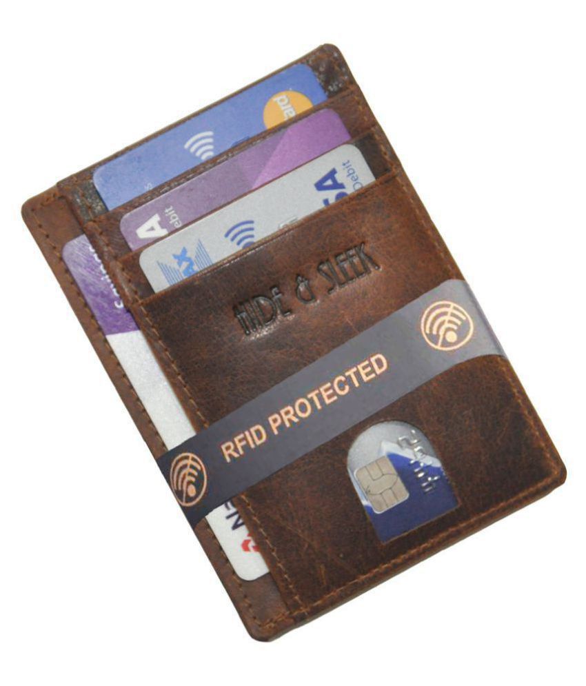     			Hide&Sleek RFID Protected Hunter Brown Leather ATM Card Holder with Cash Slot