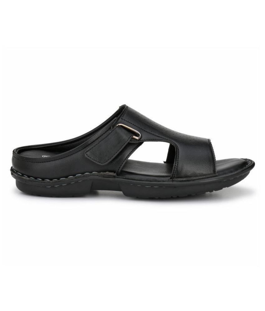 shences black leather slippers
