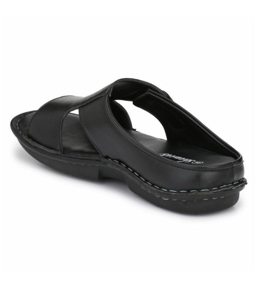 shences black leather slippers