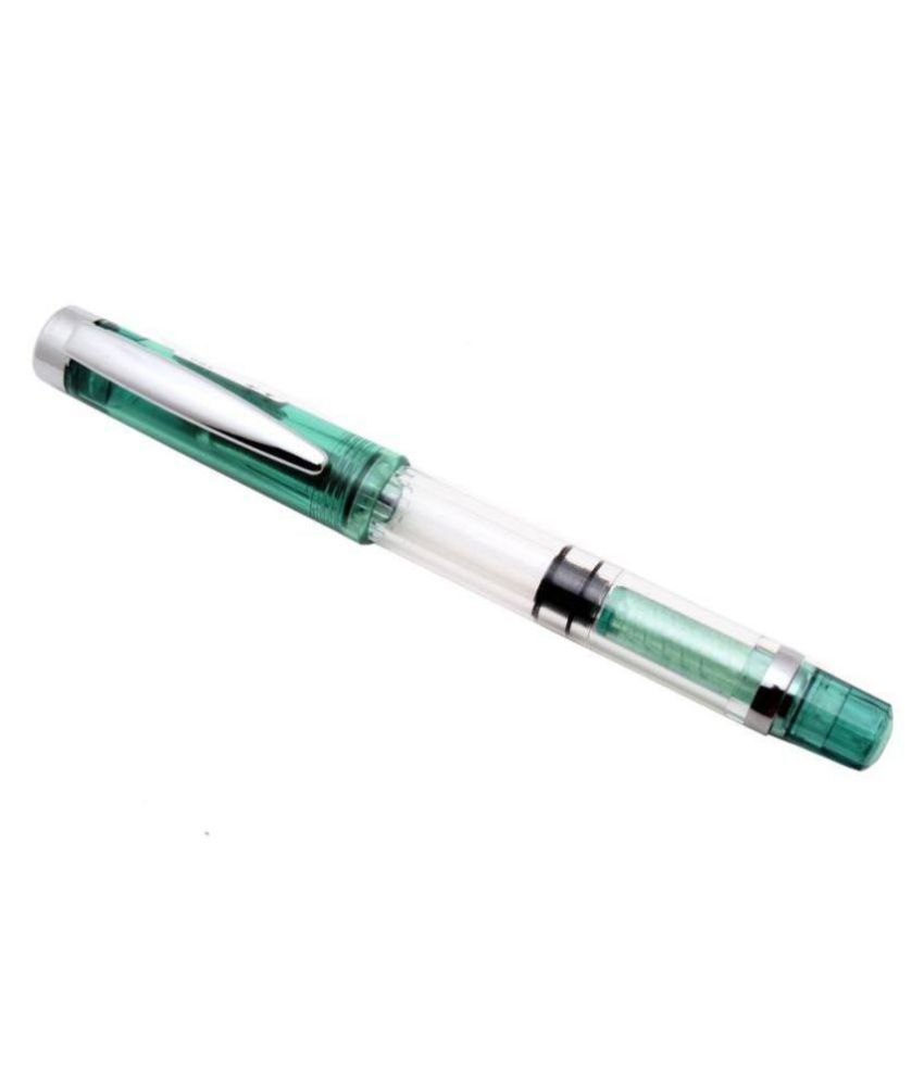     			Demonstrator Safari Piston Fountain Pen Fine Nib With Chrome Trims. - Green