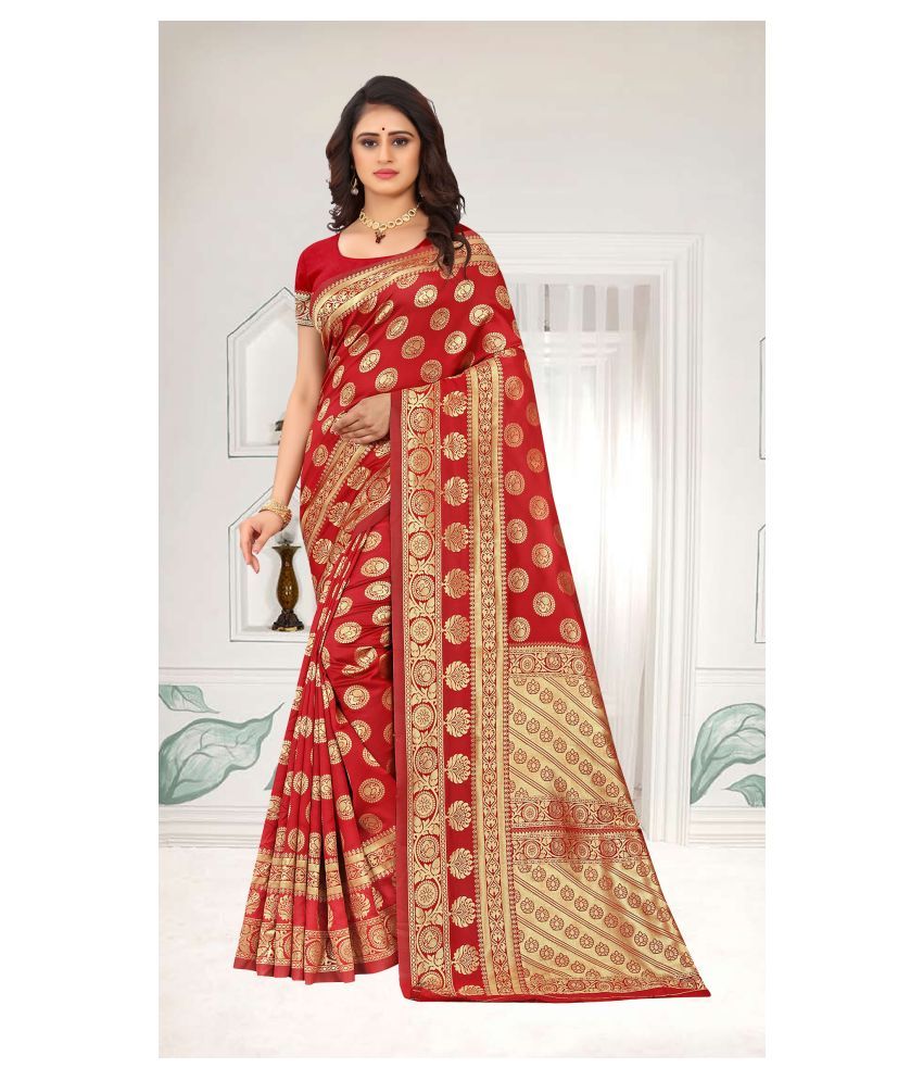     			Anjaneya Sarees Red Banarasi Silk Saree