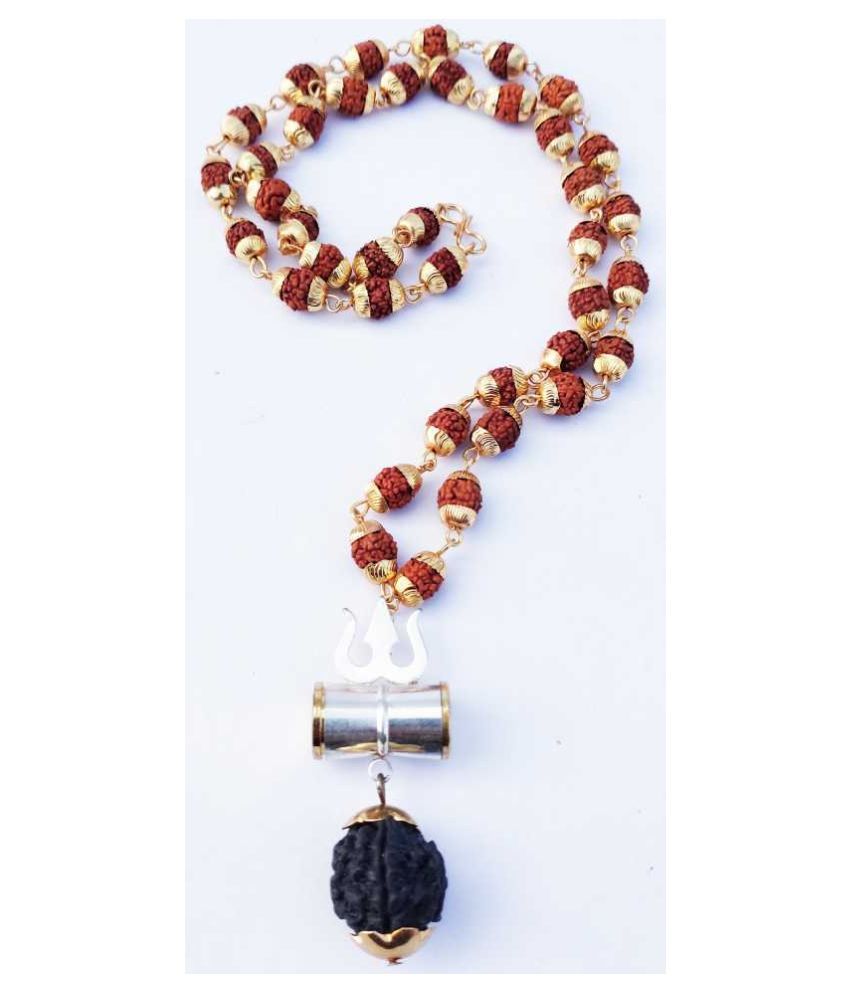     			trendy new look designer cap mala with silver damru gold plated rudraksha mala resin chain set for unisex