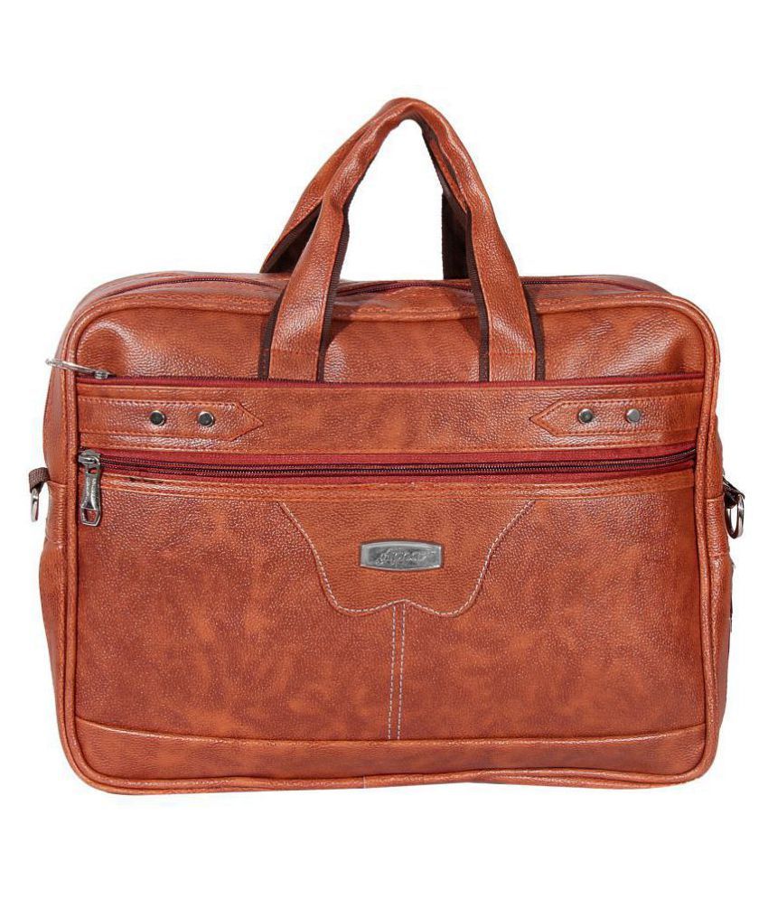     			Apnav - Tan Leather Office Bag