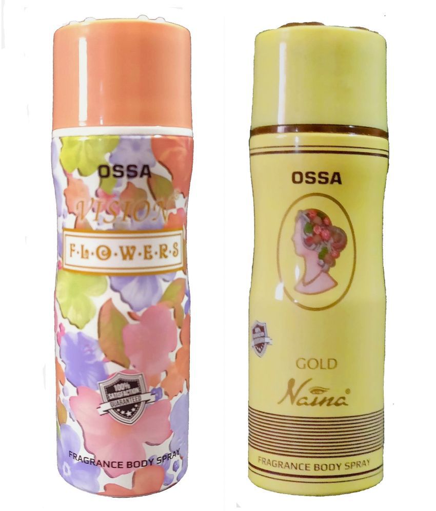     			OSSA 1 VISION FLOWERS and 1 GOLD NAINA deodorant, 200 ml each(Pack of 2)