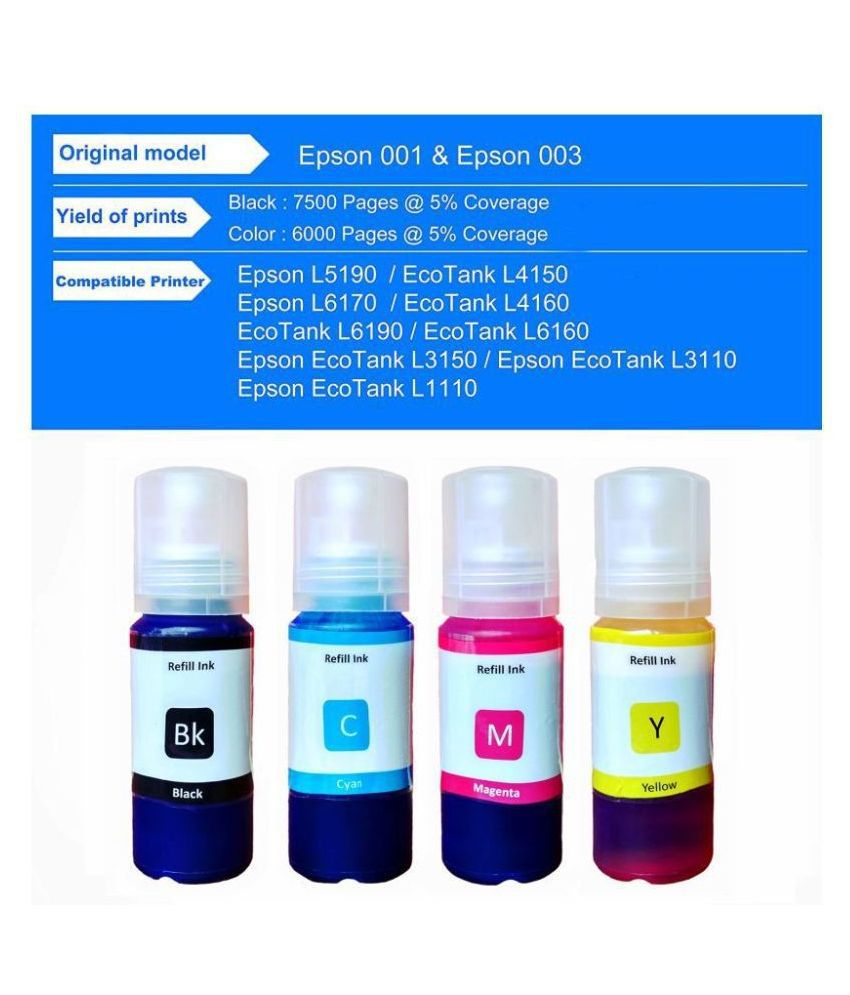 Bluebox For Epson L3110 003 Multicolor Pack Of 4 Ink Bottle For Refill Ink For Epson 003001 8227