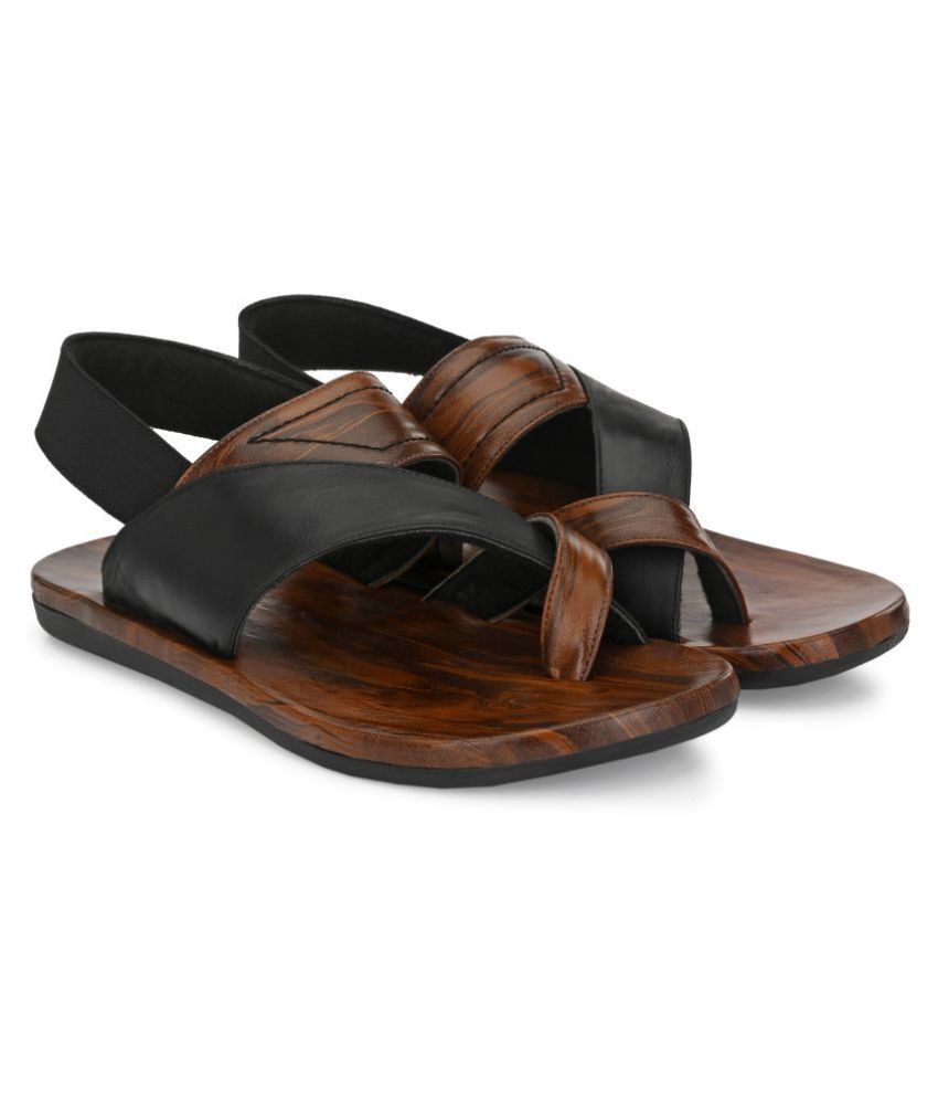 bucik men brown synthetic slip on leather sandals