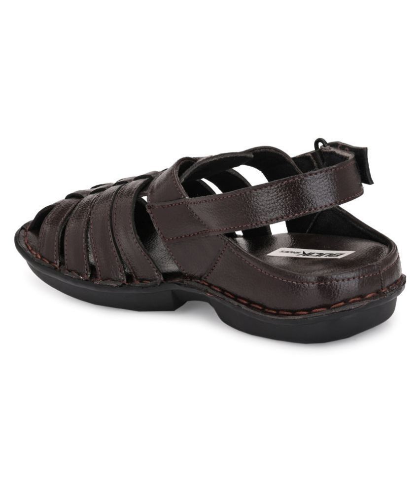 bucik men brown synthetic slip on leather sandals