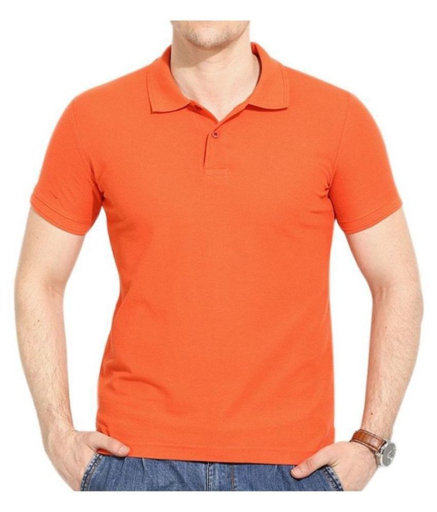 FASHION365 Cotton Blend Orange Plain Polo T Shirt - Buy FASHION365 ...