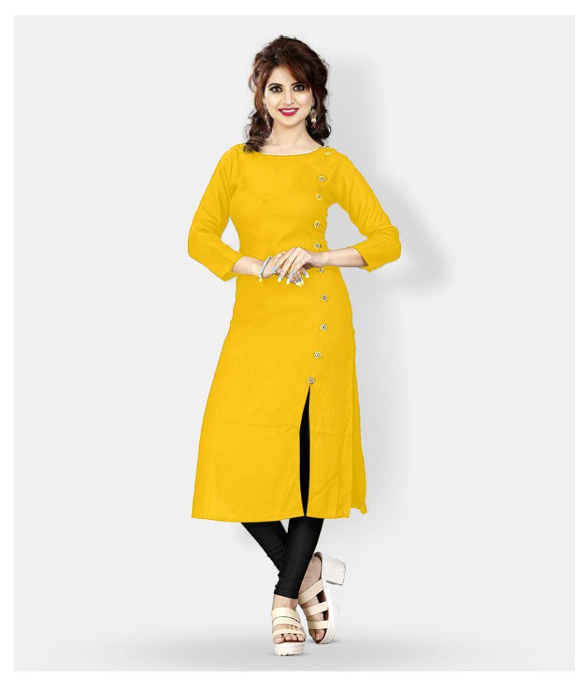     			HF Holyday Fashion Yellow Rayon Straight Kurti