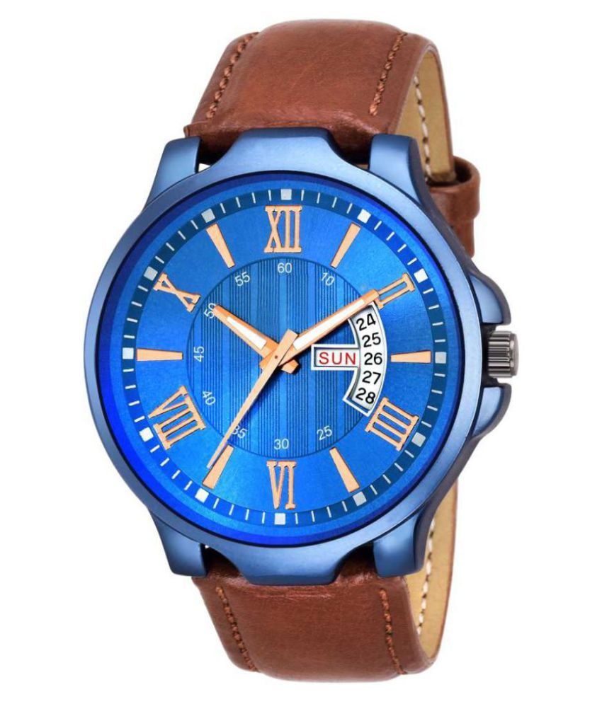 men fashion ex306 blue leather analog men's watch