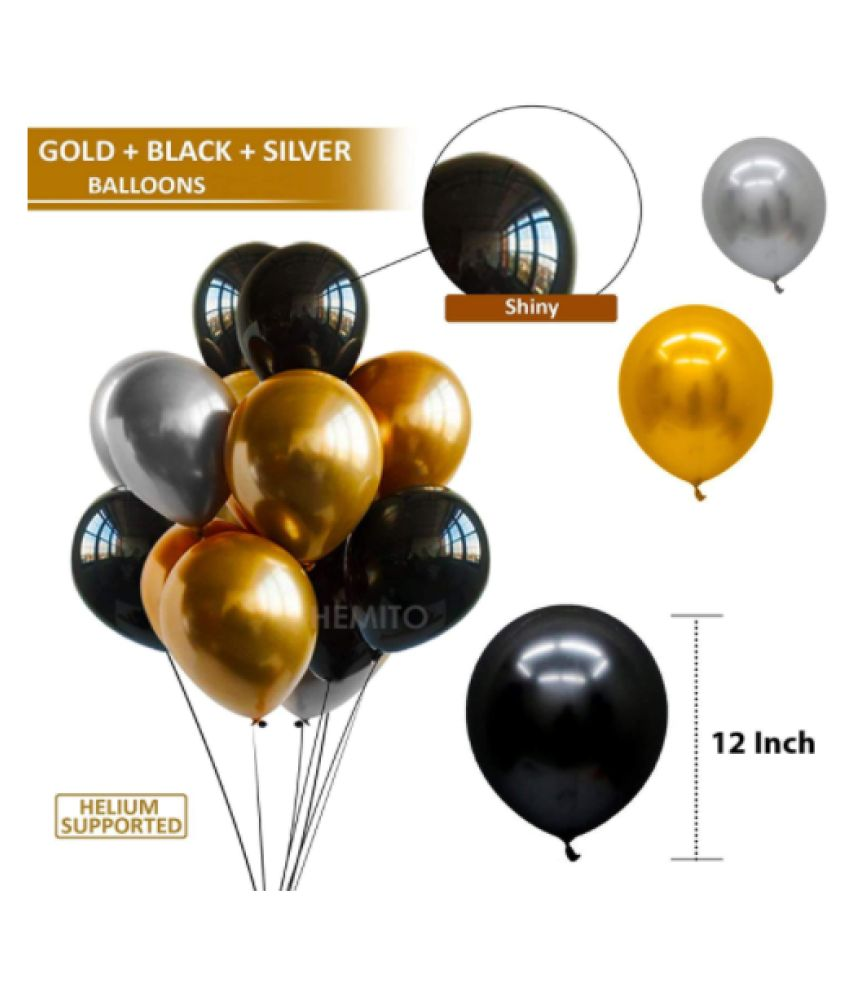     			Blooms Mall  Vibrant Colous Combo Pack of 100 Balloons - Black, Silver & Golden Balloons Combo