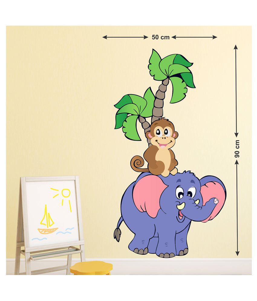     			Wallzone Elephant & Monkey Sticker ( 70 x 75 cms )