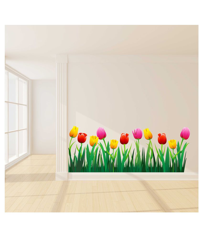     			Wallzone Grass and Flowers Sticker ( 70 x 75 cms )