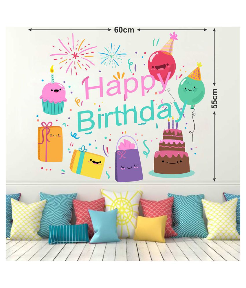     			Wallzone Happy Birthday Sticker ( 70 x 75 cms )