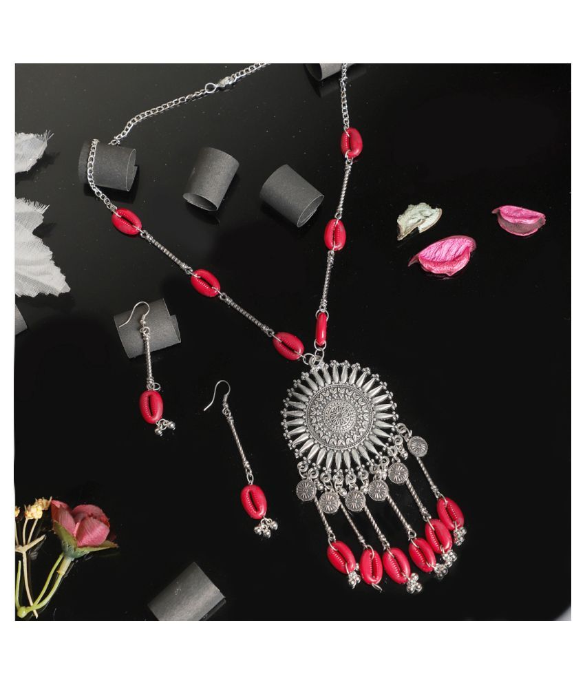     			Bhagya Lakshmi Alloy Red Traditional Necklaces Set Contemporary