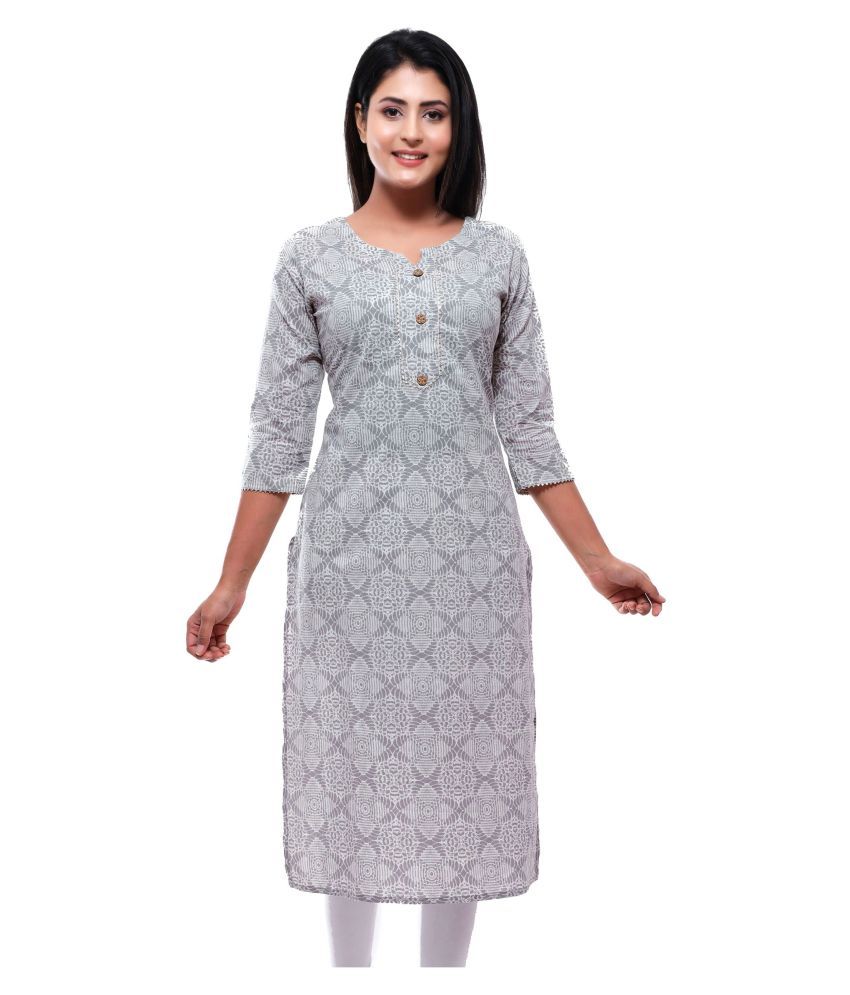     			Jevi Prints Grey Cotton Straight Kurti