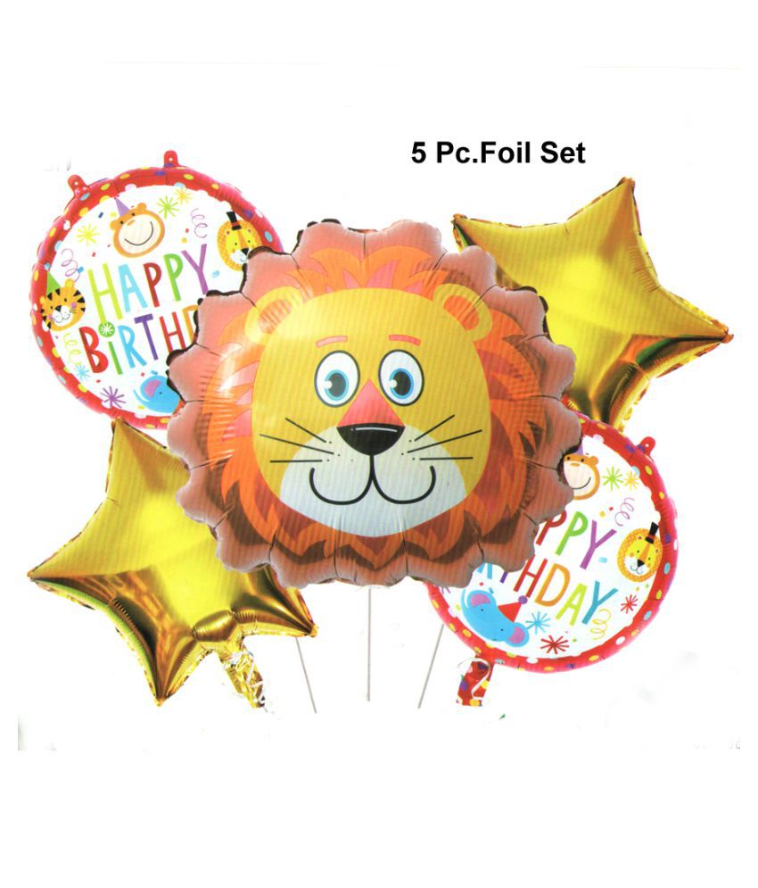     			Lion 5 Pc Theme Party Birthday Decorations Foil Balloons Bouquet Set for Decoration (Pack of 5 Jungle Theme)