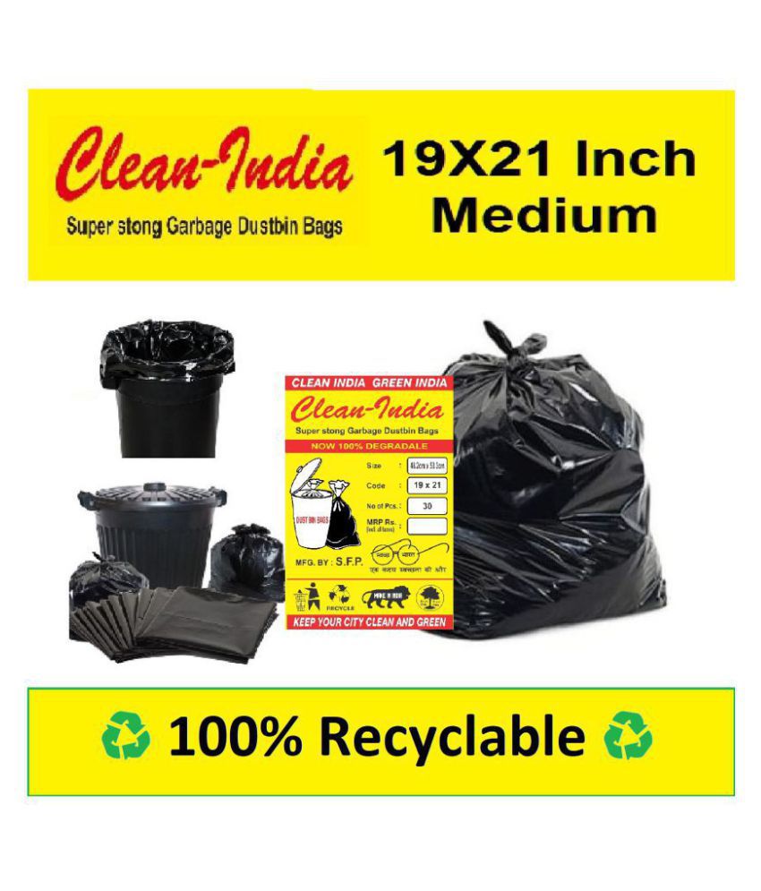     			Clean India Garbage Medium 120 pcs - 19X21 Disposable Garbage Trash Waste Dustbin Bags | 4 packs of 30 pcs