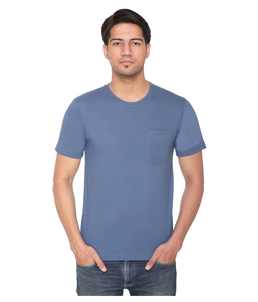     			HVBK Cotton Blend Blue Solids T-Shirt