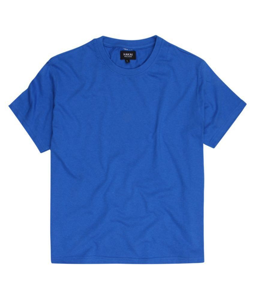 HAKAI Cotton Blend Blue Solids T-Shirt - Buy HAKAI Cotton Blend Blue ...