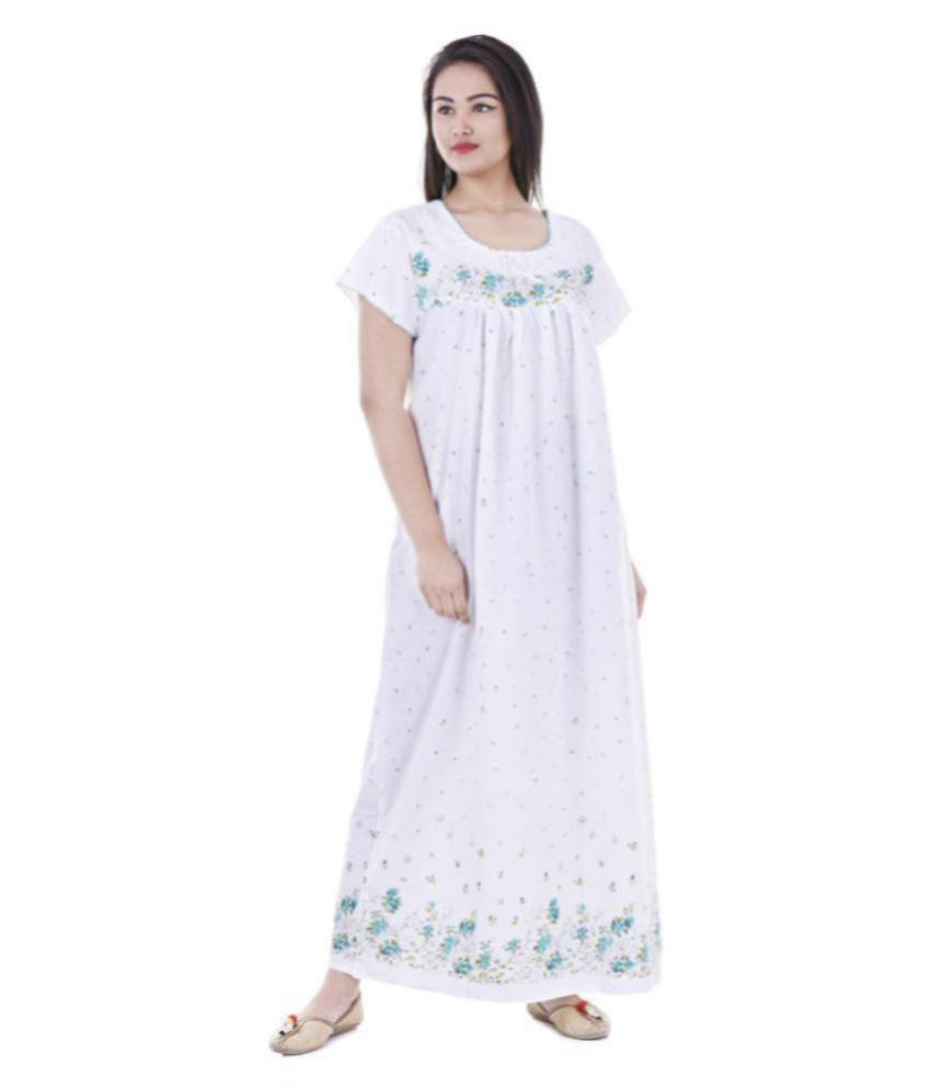     			Raj Cotton Nighty & Night Gowns - White