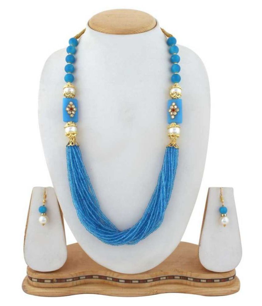     			Jewar Mandi - Blue Brass Necklace Set ( Pack of 1 )