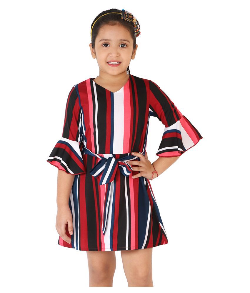     			Naughty Ninos Girls Red & Black Striped Fit and Flared Dress