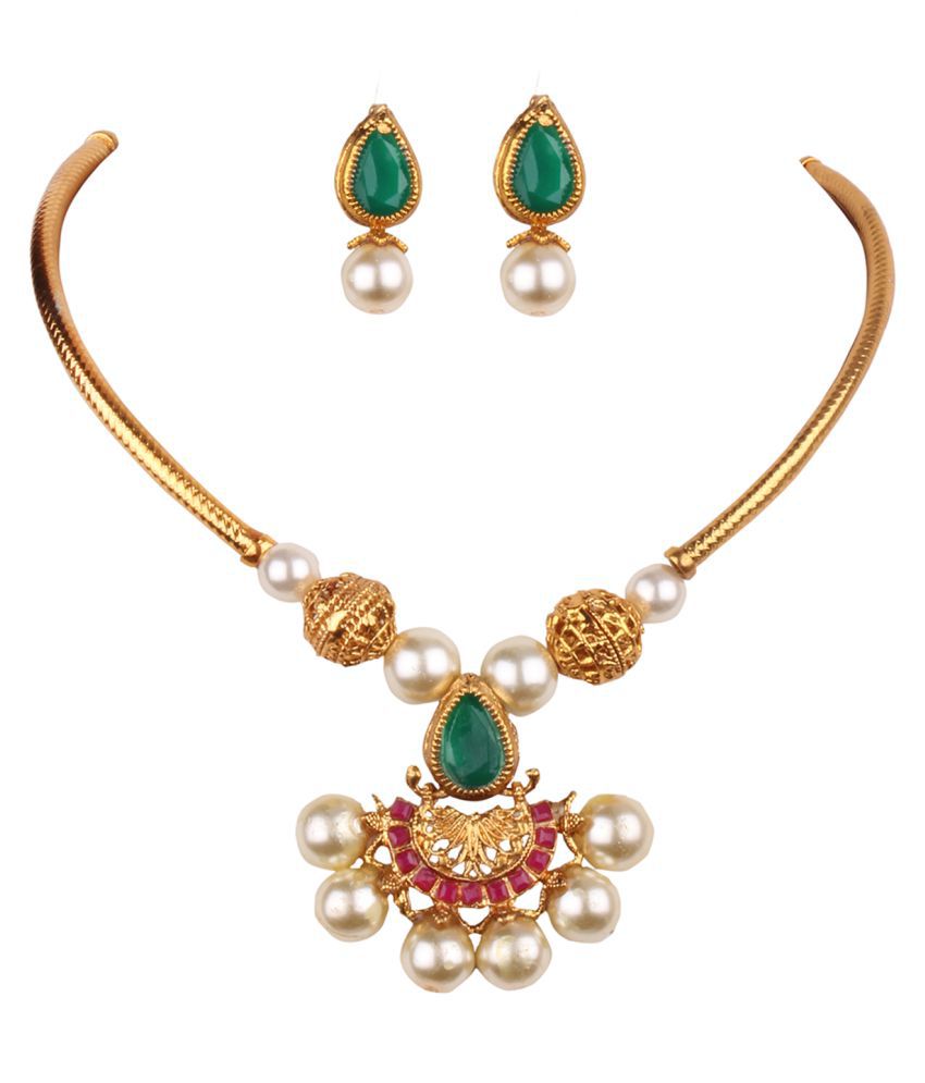     			Piah Alloy Golden Traditional Necklaces Set Princess