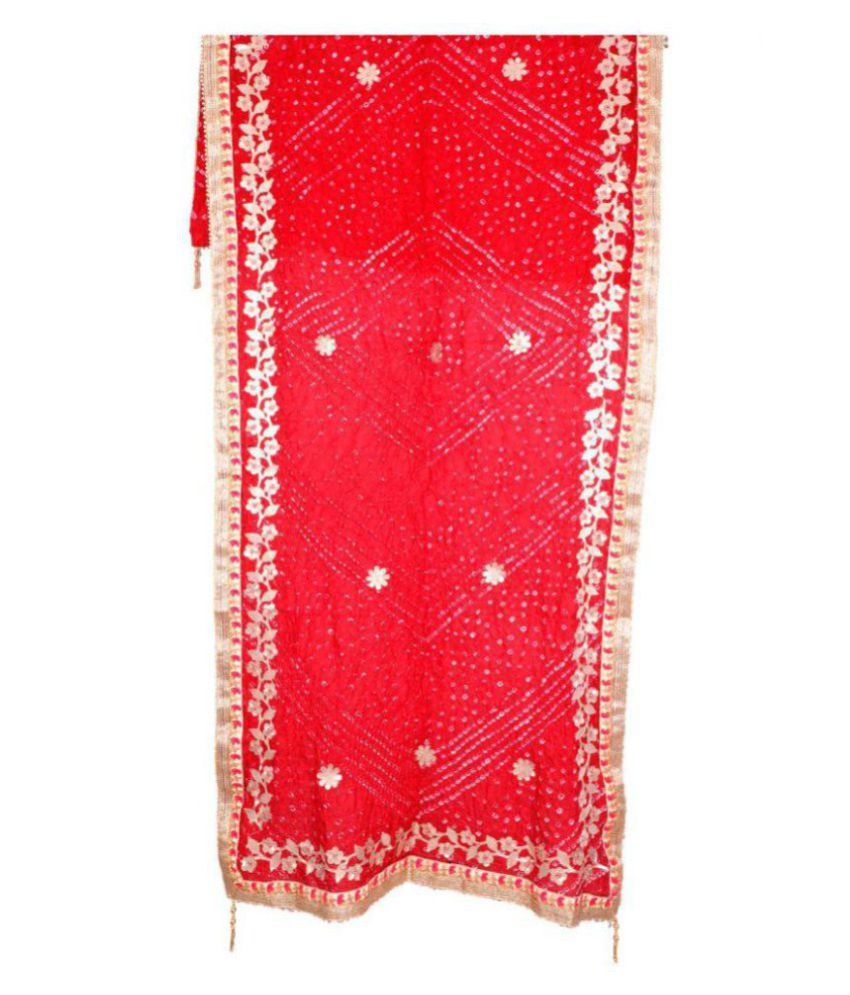     			Raj Red Art Silk Bandhej Dupatta